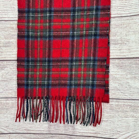 Red 100% Cashmere Luxury Fringe Green Blue Plaid Winter Fall Cozy Warm Scarf - Picture 6 of 7